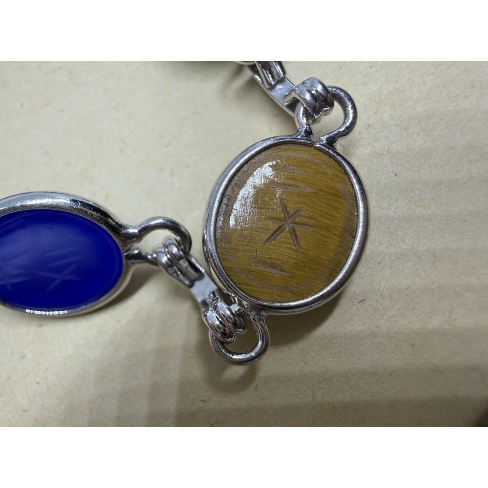 Vintage Egyptian Scarab Bracelet Signed A&Z Ster 6 Carved Stones Rare - Picture 13 of 16